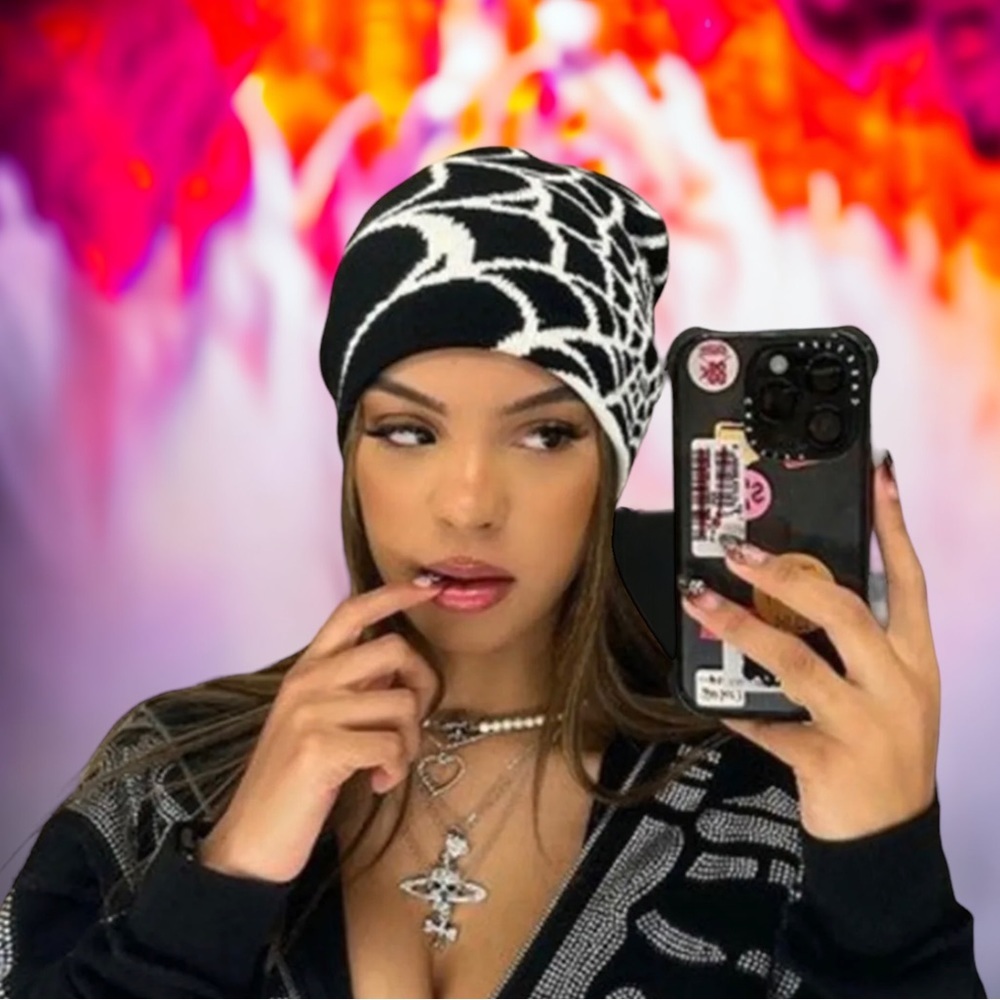 Black Warm Autumn Knitted Hat Women Men's Halloween Jacquard Hip Hop Bea…
